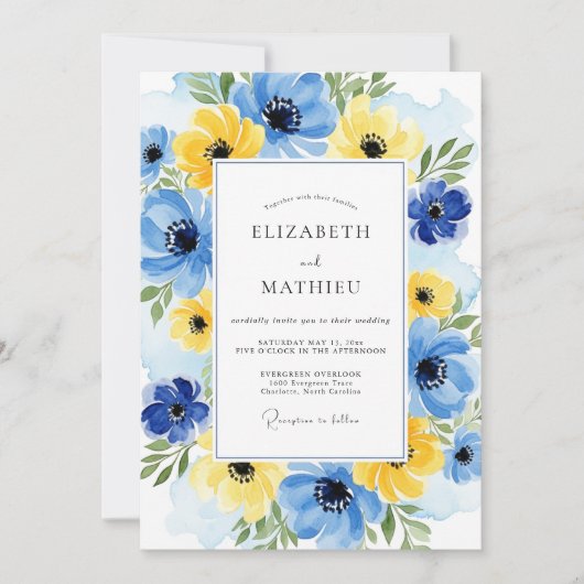 Yellow Cobalt Ebullient Spring Wedding Einladung (Vorderseite)