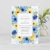 Yellow Cobalt Ebullient Spring Wedding Einladung (Stehend Vorderseite)