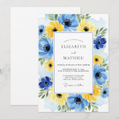 Yellow Cobalt Ebullient Spring Wedding Einladung (Vorne/Hinten)