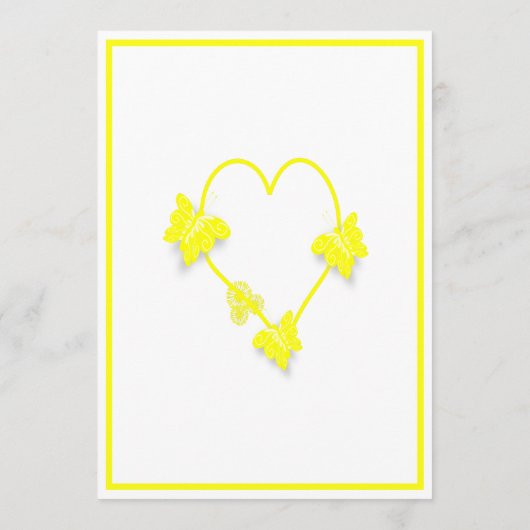 Yellow Colored Butterflies Herzdesign Wedding Menükarte (Rückseite)