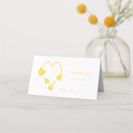 Yellow Colored Butterfly Heart Design Wedding Platzkarte