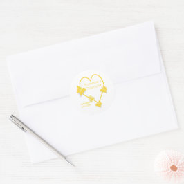 Yellow Colored Butterfly Heart Design Wedding Runder Aufkleber