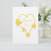 Yellow Colored Butterfly Heart Wedding Danke Einladung (Stehend Vorderseite)