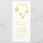 Yellow Colored Butterfly Heart Wedning Dinner Menükarte (Rückseite)