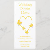 Yellow Colored Butterfly Heart Wedning Dinner Menükarte (Vorderseite)