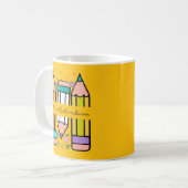 Yellow Colorful Lehrer Name Bleistift Cartoon Kaffeetasse (Vorderseite Links)