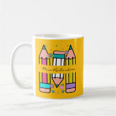 Yellow Colorful Lehrer Name Bleistift Cartoon Kaffeetasse (Links)