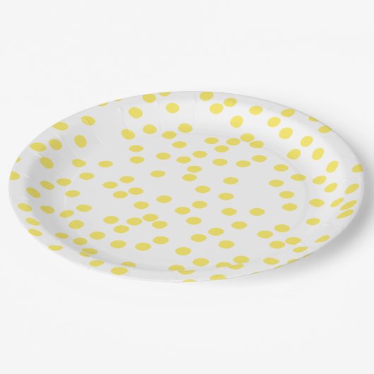 Yellow Confetti / Punkte Pappteller (Schrägansicht)