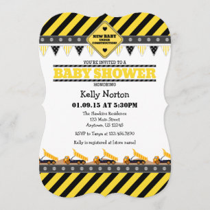 Yellow Construction Baby Shower Einladung