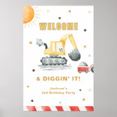 Yellow Construction Digger Brithday Party Welcome Poster (Vorne)