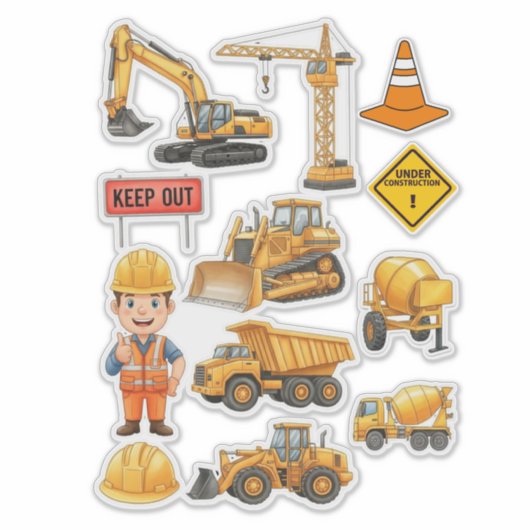 Yellow Construction Truck Builder Vinyl Sticker (Vorderseite)