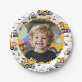 Yellow Construction Trucks Birthday Photo Kids Pappteller