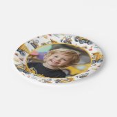 Yellow Construction Trucks Birthday Photo Kids  Pappteller (Schrägansicht)