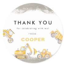 Yellow Construction Trucks Birthday Thank You