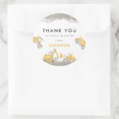 Yellow Construction Trucks Birthday Thank You Runder Aufkleber (Tasche)