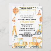 Yellow Construction Trucks Boy Birthday Party Einladung (Vorderseite)
