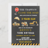 Yellow Construction Trucks Boy Birthday Party Einladung (Vorderseite)