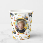 Yellow Construction Trucks Boy Birthday Photo Pappbecher (Vorderseite)