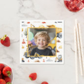 Yellow Construction Trucks Boy Birthday Photo Serviette (Beispiel)