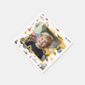 Yellow Construction Trucks Boy Birthday Photo Serviette (Ecke)