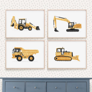 Yellow Construction Vehicles Boys Room Bilderwand Sets
