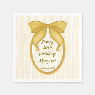 Yellow coquette retro stripes bow birthday party serviette