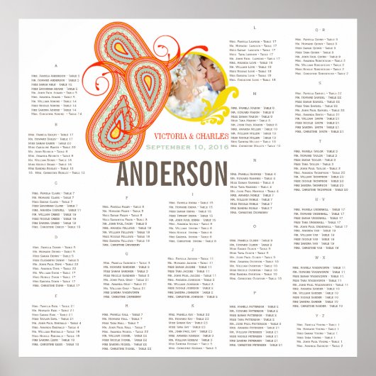 Yellow Coral Aqua Mint Foto Hochzeitsdiagramm Poster (Vorne)