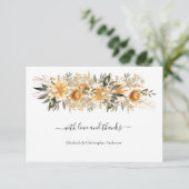 Yellow Cream Beige Floral Botanical Boho Wedding Dankeskarte (Stehend Vorderseite)