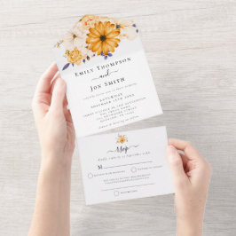 Yellow Cream Florals Gastadressen Wedding All In One Einladung