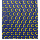 Yellow Crescent Moon Blue Night Sky Star Astronomi Duschvorhang (Vorderseite)