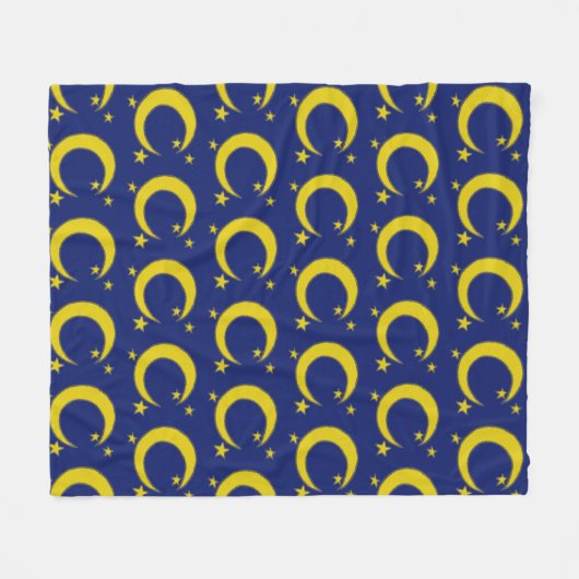 Yellow Crescent Moon Blue Night Sky Star Astronomi Fleecedecke (Vorderseite (Horizontal))