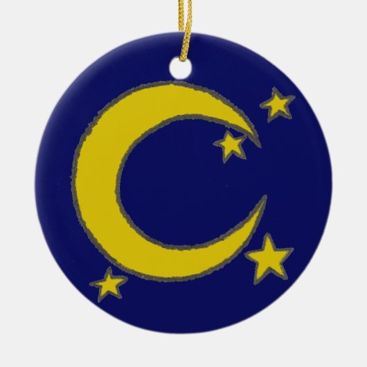 Yellow Crescent Moon Blue Night Sky Star Astronomi Keramik Ornament (Vorne)
