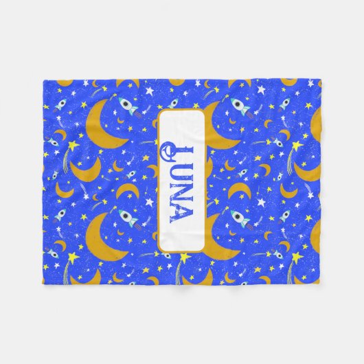 Yellow Crescent Moons schießen Star Space Rockets Fleecedecke (Vorderseite (Horizontal))