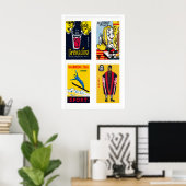 Yellow Croatian Matchbox Labels Grid Print Poster (Heimbüro)