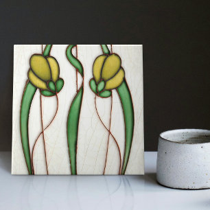 Yellow Crocus Wall Deco, Jugendstil Art Deco Fliese