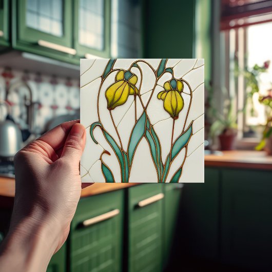 Yellow Crocus Wall Deco, Jugendstil Art Deco Fliese