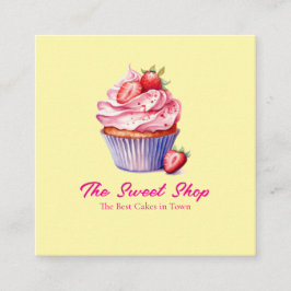 Yellow Cupcake Bakery Card | Editable Logo Quadratische Visitenkarte