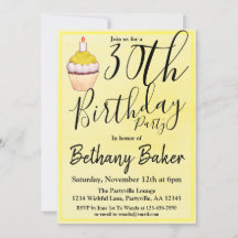 Yellow Cupcake Watercolor 30. Geburtstags-Party