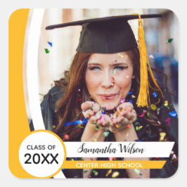 Yellow Curved Frame Photo Graduation Quadratischer Aufkleber