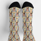 Yellow Custom Boyfriend Girlfriend Foto Cat Face Socken (Oben)