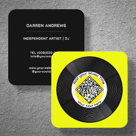Yellow Customizable Music QR Code LP Vinyl | Quadratische Visitenkarte