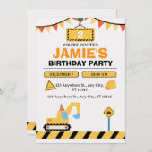 Yellow Cute Construction Truck Boys 2nd Birthday Einladung (Vorne/Hinten)