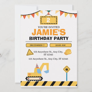 Yellow Cute Construction Truck Boys 2nd Birthday Save The Date