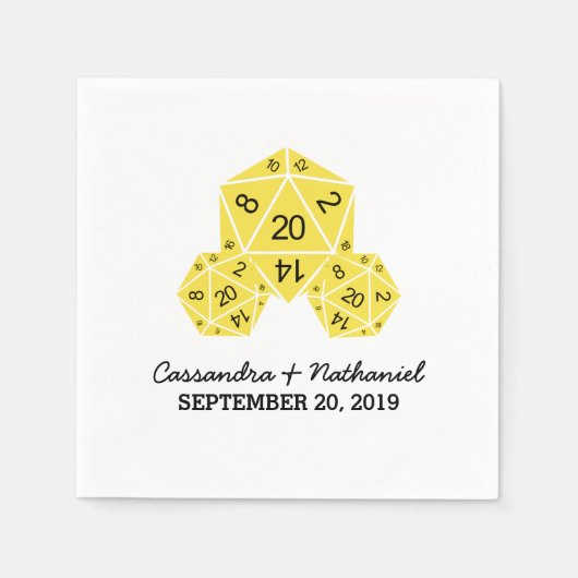 Yellow D20 Dice Wedding Paper Napkins Serviette (Vorderseite)