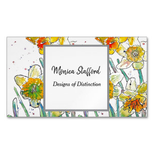 Yellow Daffodial Blume Watercolor Business Card Magnetische Visitenkarte
