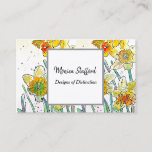 Yellow Daffodial Blume Watercolor Business Card Visitenkarte