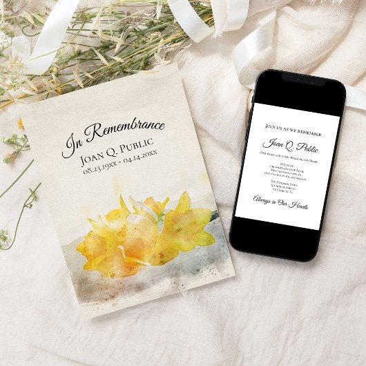 Yellow Daffodien Frühlingsfeiertag Gedenkfeier Einladung