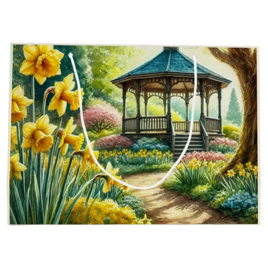 Yellow Daffodien und Gazebo Floral Gift Bag Große Geschenktüte (Rückseite)
