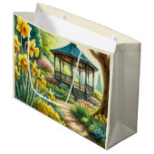 Yellow Daffodien und Gazebo Floral Gift Bag Große Geschenktüte (Vorderseite Schrägansicht)