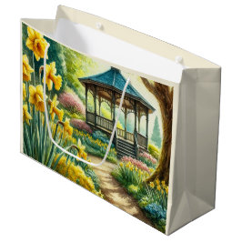 Yellow Daffodien und Gazebo Floral Gift Bag Große Geschenktüte